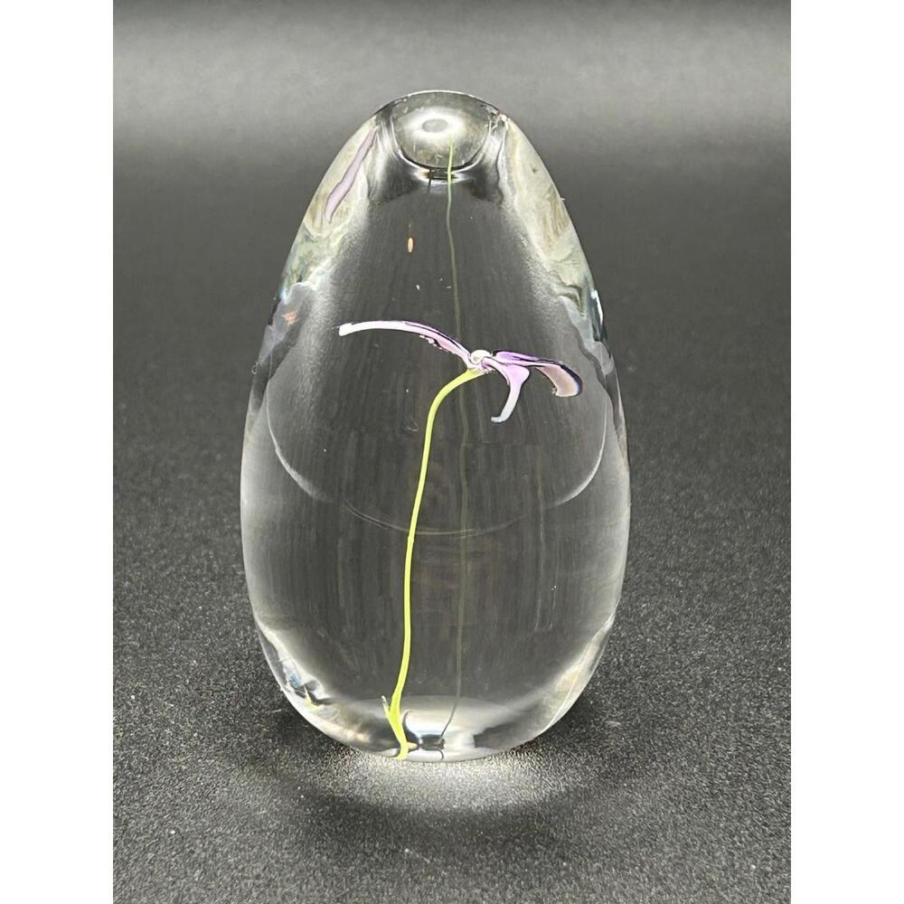 Vintage D Wilson Crystal Purple Floral Flower Egg Paperweight 2002